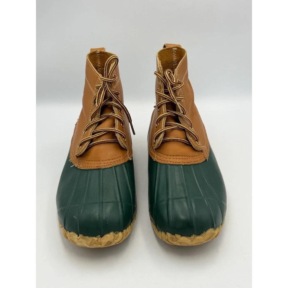Vintage Eddie Bauer Duck Boots Green Tan Leather Rain Boots Women's Size 9